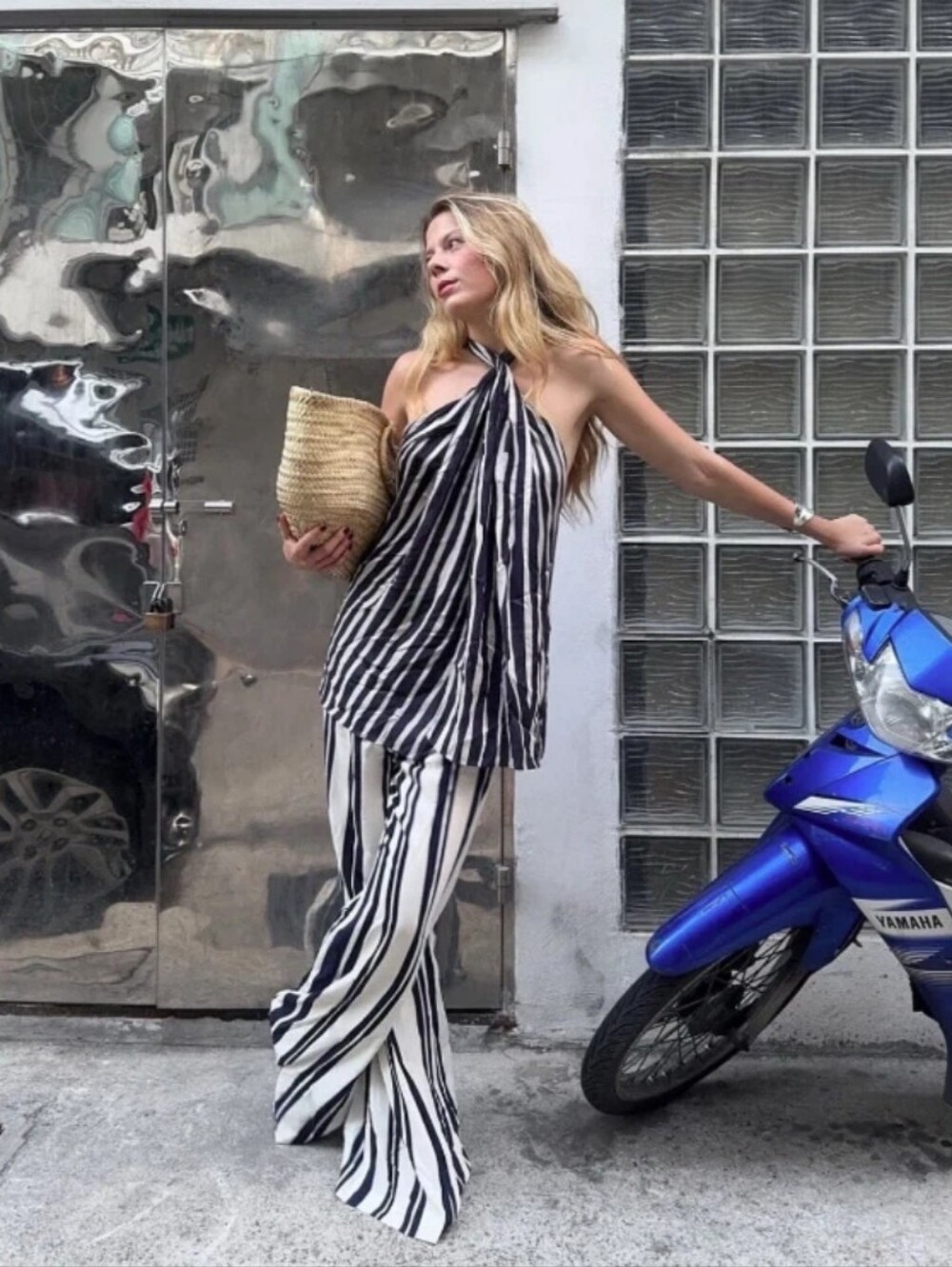 Viral Zara s Navy Striped Pant & Halter Top set NWT-Med-revole - Picture 6 of 15